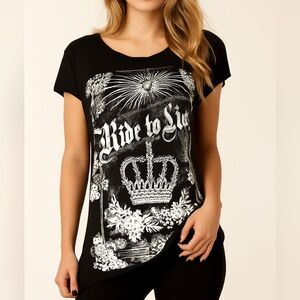 ROCK & REPUBLIC LIVE TO RIDE TSHIRT WITH RHINESTONE EMBELISHEMENTS NWT SIZE L